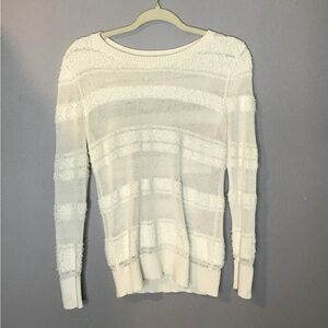 Ann Taylor Loft White Textured Stripe Long Sleeve Sweater Medium MP Petite